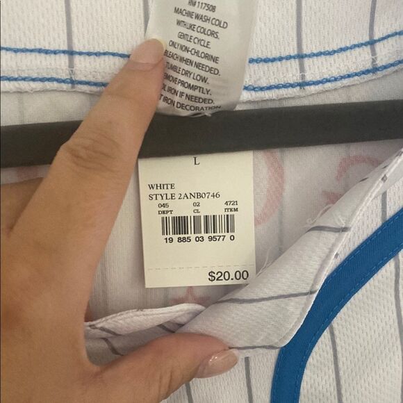 NWT- Budweiser Blue-Trimmed Striped baseball Jersey- Size large - Picture 3 of 10